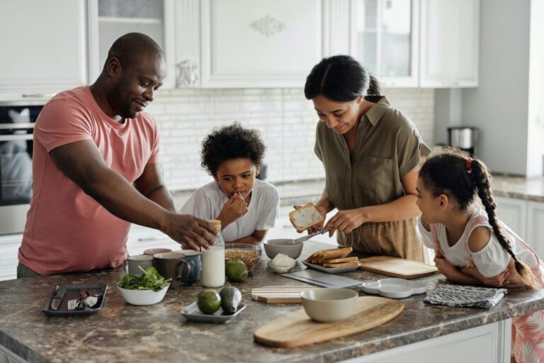Family enjoying their kitchen together